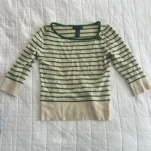 Banana Republic Cream and Green Striped Sweater